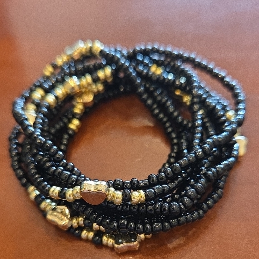 Elegant Black and Gold Beaded Bracelet Set